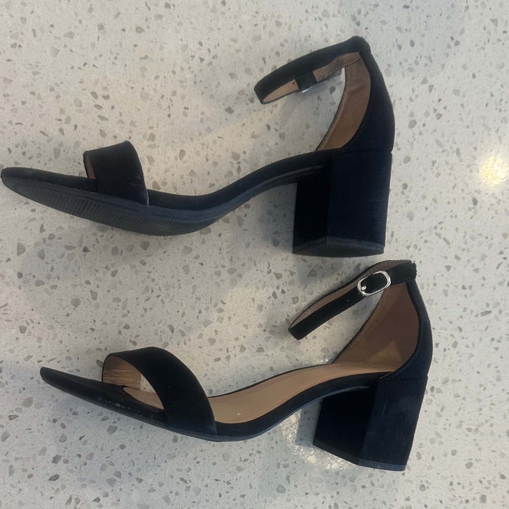 a new day Black Ankle-Strap Block Heel Sandals Suede 7.5